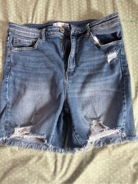 Vervet Frayed Hem Distressed Women's Denim Shorts - Light Blue